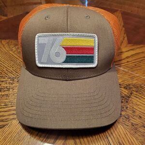Richardson 76 Brown Orange Trucker Hat Snap Back Mesh Cap